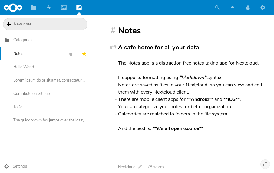 Application Nextcloud Notes cloud Zaclys